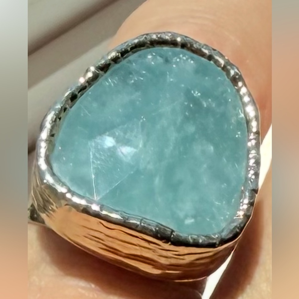 Aquamarine 24k Goldplated Ring, Adjustable size